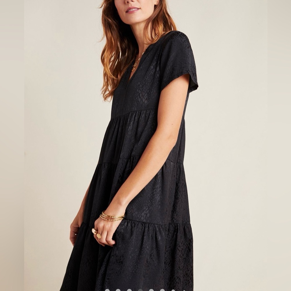 Maeve for Anthropologie Black Sacha Jacquard Tiered Tunic sz L NWT - Picture 2 of 16